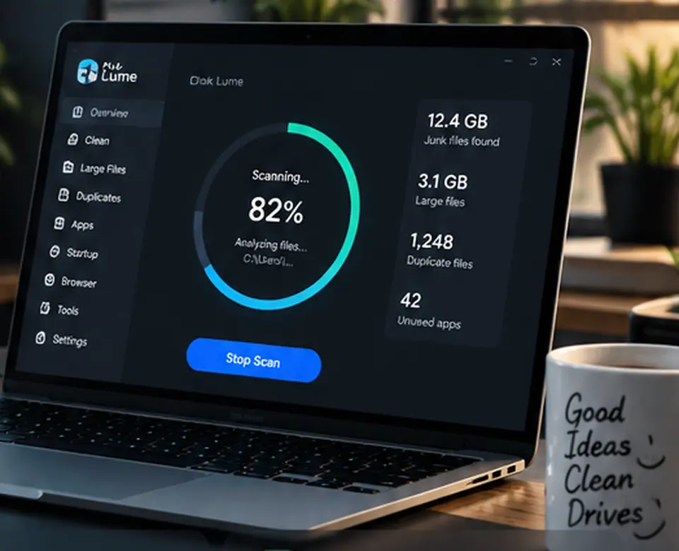 Disk Lume concept shown on a laptop